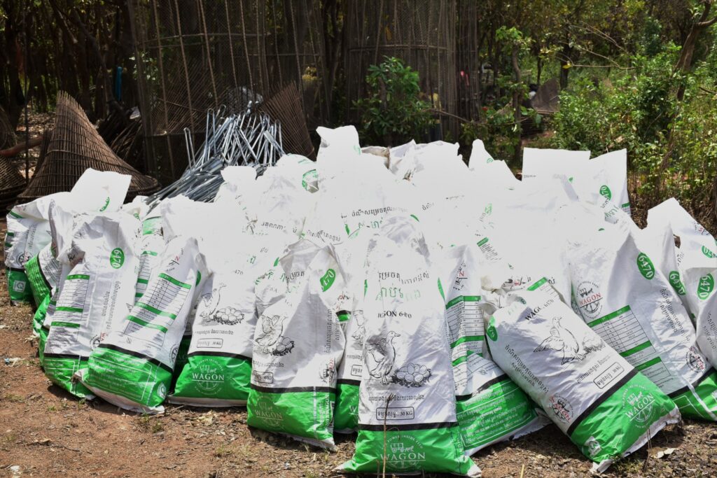 Rows of filled Plastic Only collection bags