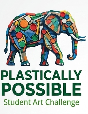 Plastically Possible Student Art Challenge visual: an elephant made of coloured plastic pieces