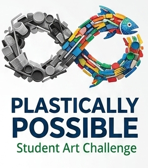 Plastically Possible Student Art Challenge visual: plastic waste turning into a colourful fish